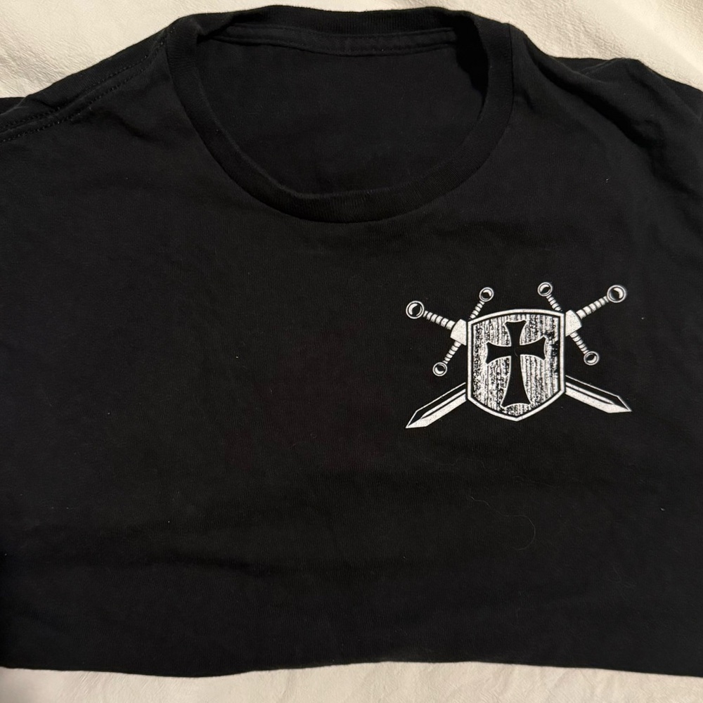 Black Short Sleeve Tee with Bold Crest Design